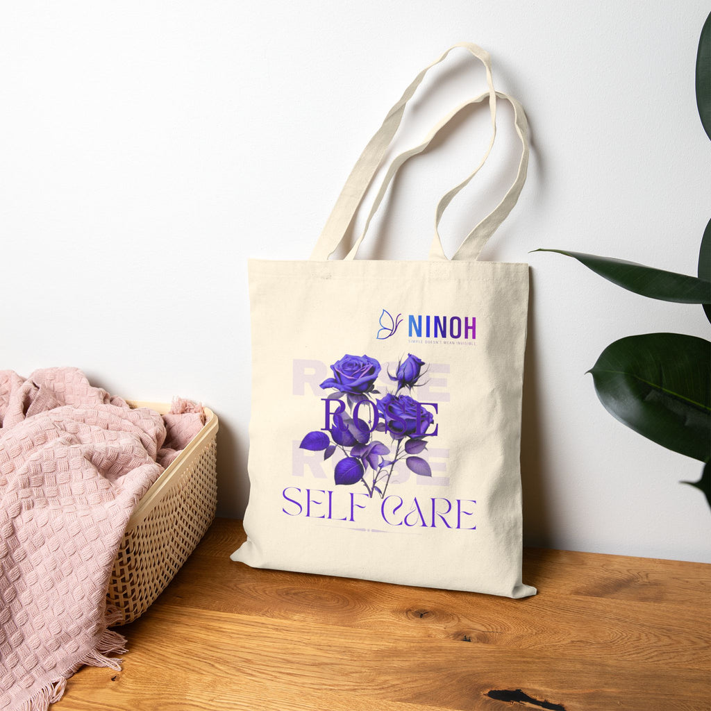 Floral 'Self-Care' Canvas Tote Bag